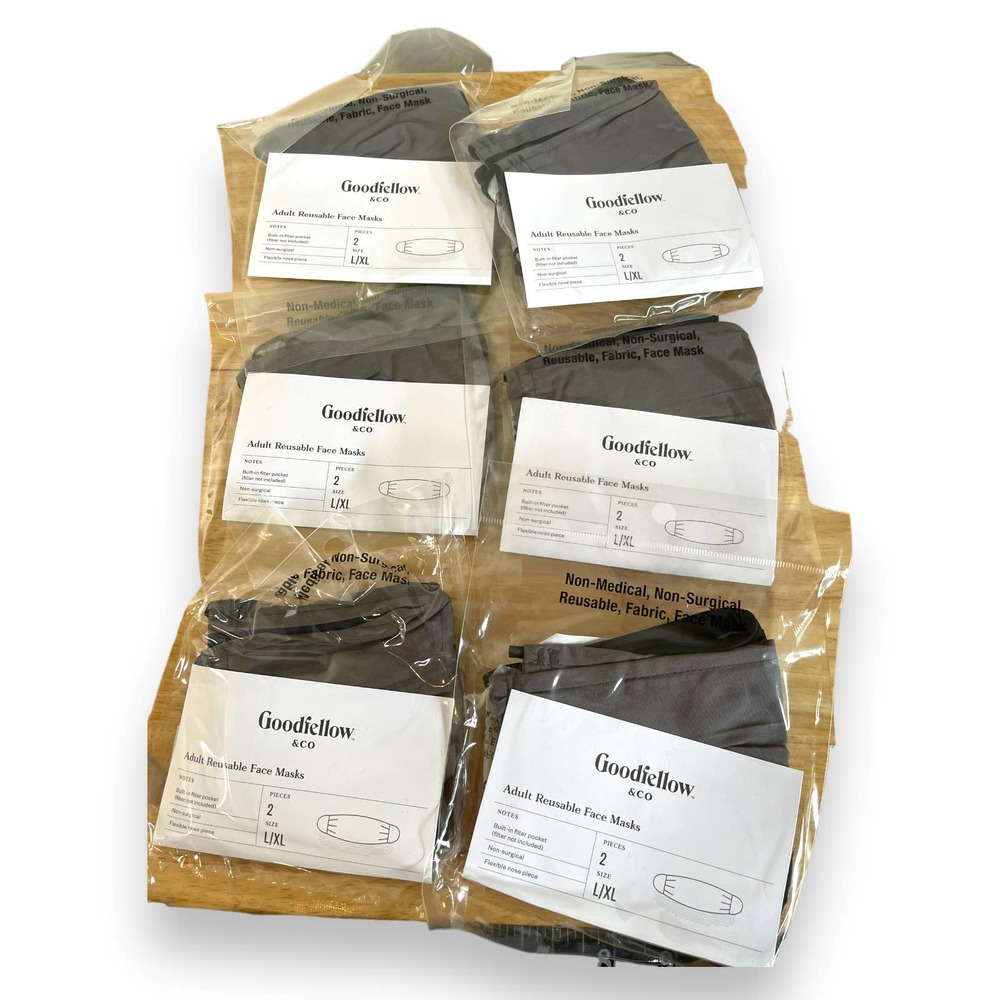 Lot of (12) NEW Goodfellow & Co Dark Gray Adult Fabric Face Masks Size L/XL
